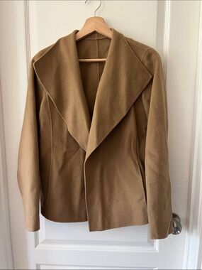 Women’s Light Brown Open-Front Wool Blend Jacket